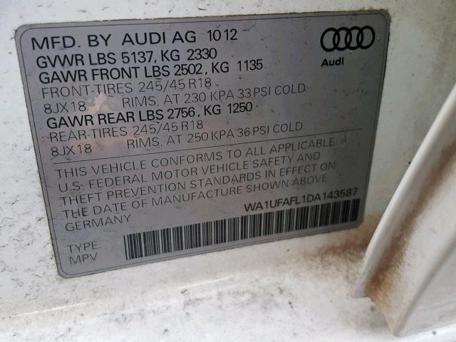 WA1UFAFL1DA143587 - 2013 AUDI A4 ALLROAD WHITE photo 10