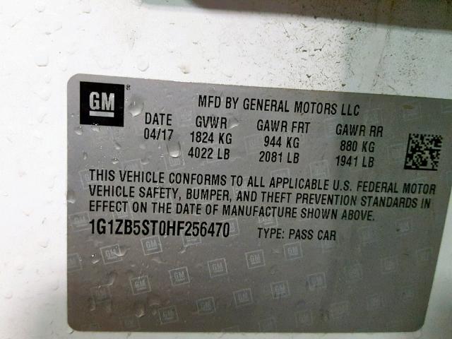 1G1ZB5ST0HF256470 - 2017 CHEVROLET MALIBU LS WHITE photo 10