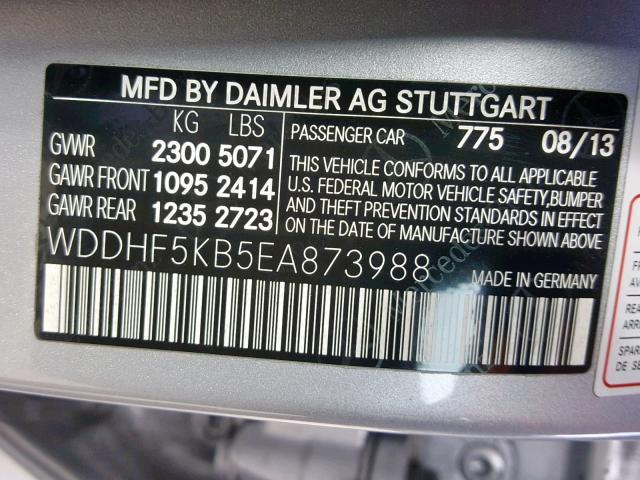 WDDHF5KB5EA873988 - 2014 MERCEDES-BENZ E 350 SILVER photo 10