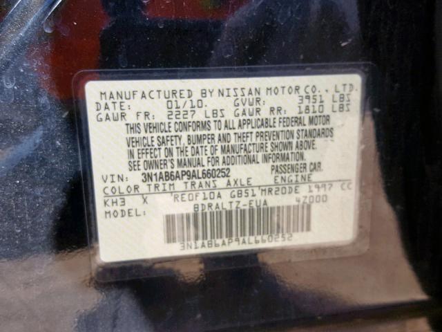 3N1AB6AP9AL660252 - 2010 NISSAN SENTRA 2.0 BLACK photo 10