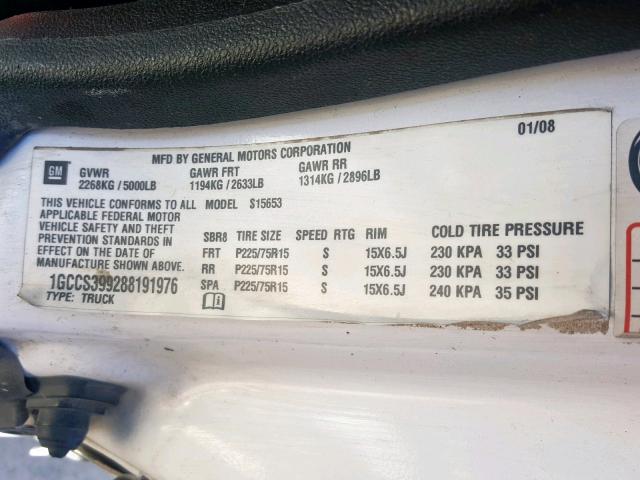 1GCCS399288191976 - 2008 CHEVROLET COLORADO L WHITE photo 10