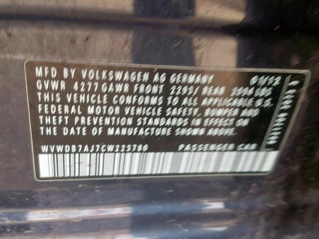 WVWDB7AJ7CW223780 - 2012 VOLKSWAGEN GOLF 蓝色 照片 10