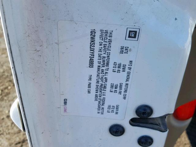 1G2WK52JXYF348893 - 2000 PONTIAC GRAND PRIX WHITE photo 10