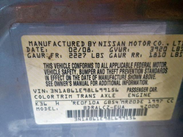 3N1AB61E98L699156 - 2008 NISSAN SENTRA 2.0 GRAY photo 10