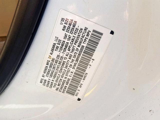 5FNRL38895B053539 - 2005 HONDA ODYSSEY TO WHITE photo 10