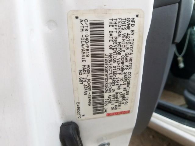 JT2BF22K9Y0283424 - 2000 TOYOTA CAMRY CE  photo 10