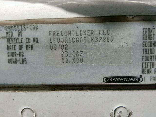 1FUJA6CG03LK37869 - 2003 FREIGHTLINER CONVENTION WHITE photo 10