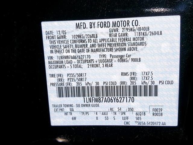 1LNFM87A06Y627170 - 2006 LINCOLN LS BLACK photo 10