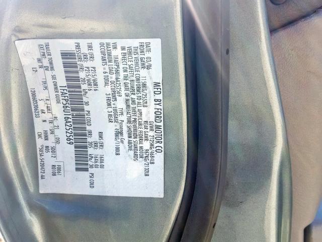 1FAFP56U16A252569 - 2006 FORD TAURUS SEL TEAL photo 10