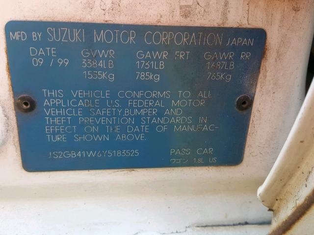 JS2GB41W6Y5183525 - 2000 SUZUKI ESTEEM GL WHITE photo 10