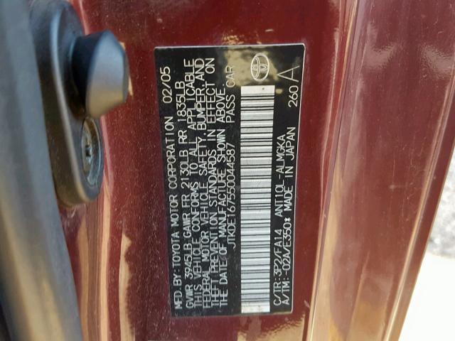 JTKDE167550044587 - 2005 TOYOTA SCION TC მუქწითელი ფოტო 10