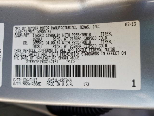 5TFRY5F19DX147167 - 2013 TOYOTA TUNDRA DOUBLE CAB SR5  photo 10