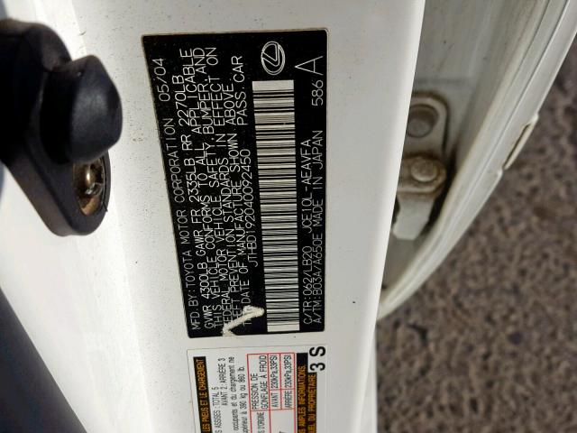 JTHBD192040092450 - 2004 LEXUS IS 300 WHITE photo 10