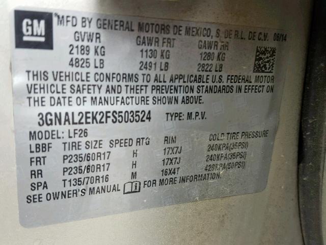 3GNAL2EK2FS503524 - 2015 CHEVROLET CAPTIVA LS 银色 照片 10