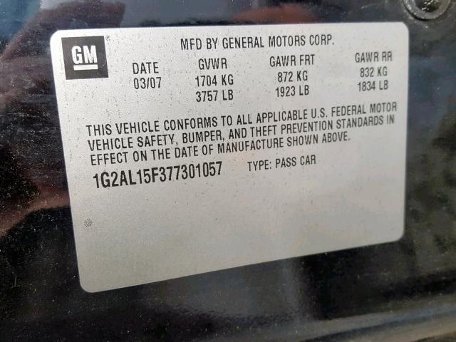 1G2AL15F377301057 - 2007 PONTIAC G5 BLACK photo 10