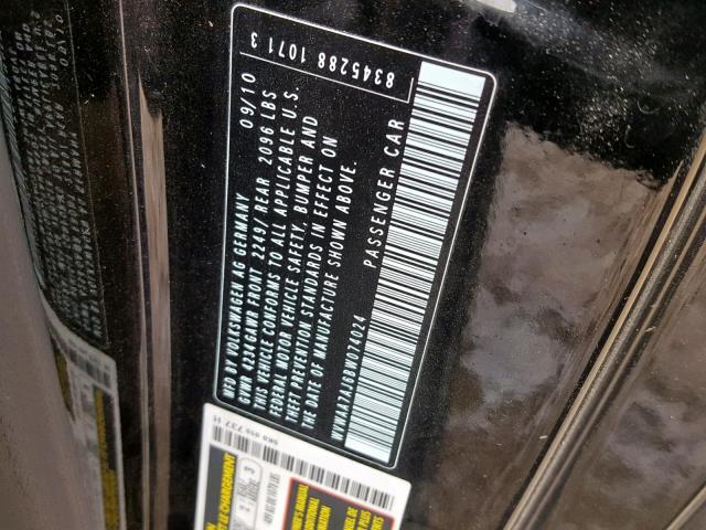 WVWAA7AJ6BW074024 - 2011 VOLKSWAGEN GOLF 黑色 照片 10