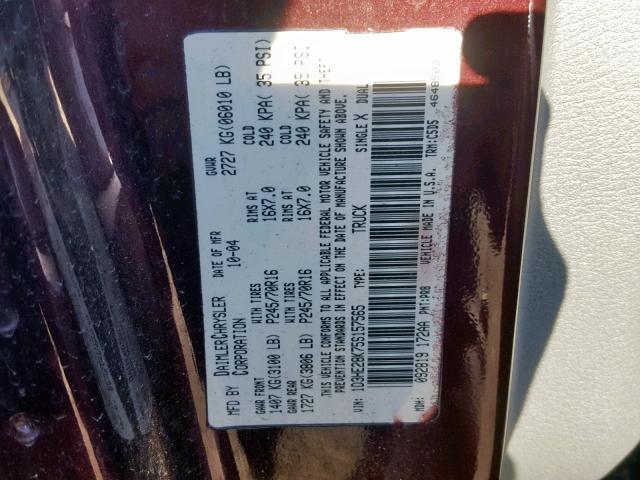 1D3HE28K75S157565 - 2005 DODGE DAKOTA QUA MAROON photo 10