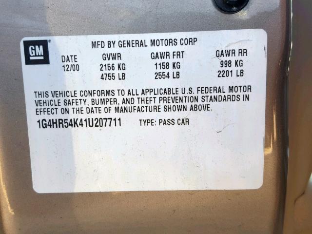 1G4HR54K41U207711 - 2001 BUICK LESABRE LI BEIGE photo 10