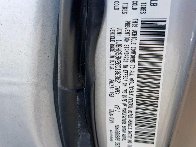 1J8HG58N26C106302 - 2006 JEEP COMMANDER SILVER photo 10