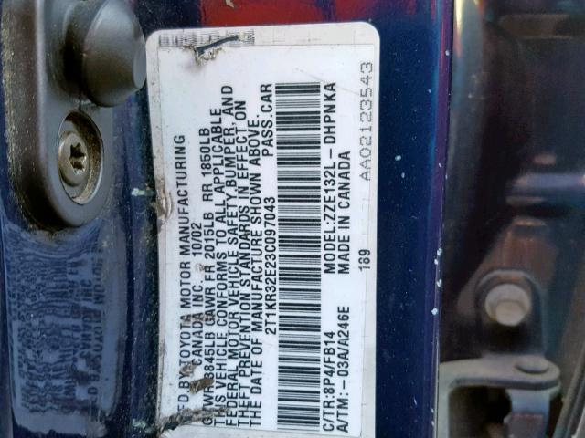 2T1KR32E23C097043 - 2003 TOYOTA MATRIX 蓝色 照片 10