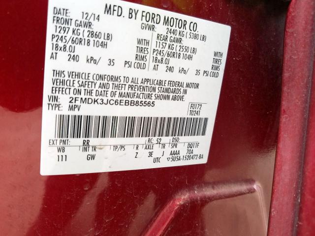 2FMDK3JC6EBB85565 - 2014 FORD EDGE SEL  photo 10