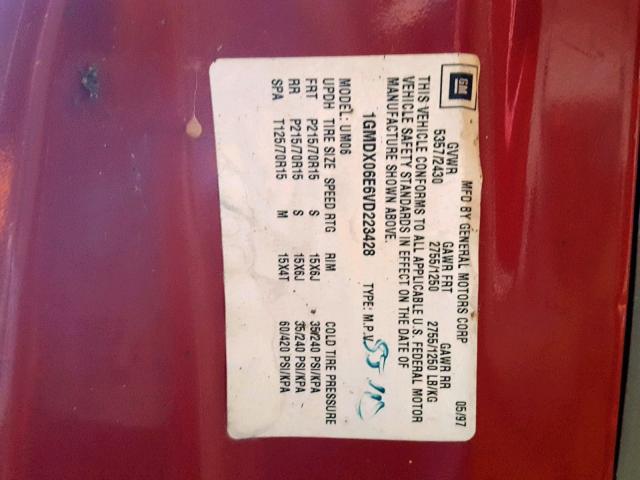 1GMDX06E6VD223428 - 1997 PONTIAC TRANS SPOR RED photo 10