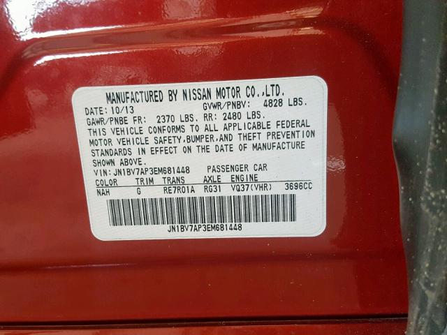 JN1BV7AP3EM681448 - 2014 INFINITI Q50 BASE RED photo 10