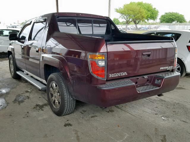 2HJYK16468H508702 - 2008 HONDA RIDGELINE BURGUNDY photo 3