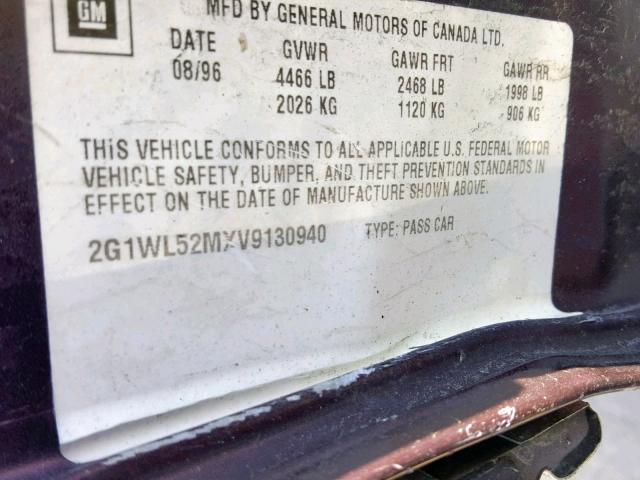 2G1WL52MXV9130940 - 1997 CHEVROLET LUMINA BAS 紫色 照片 10