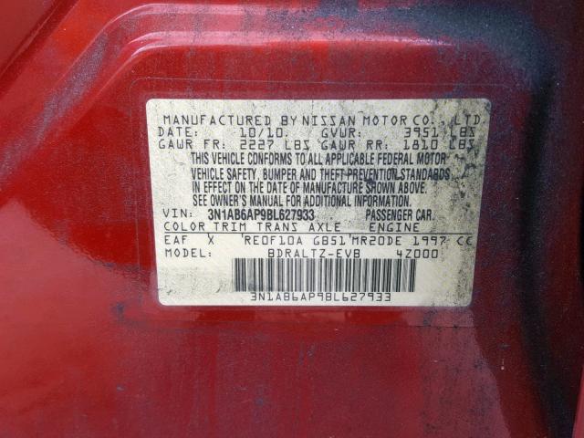 3N1AB6AP9BL627933 - 2011 NISSAN SENTRA 2.0 RED photo 10