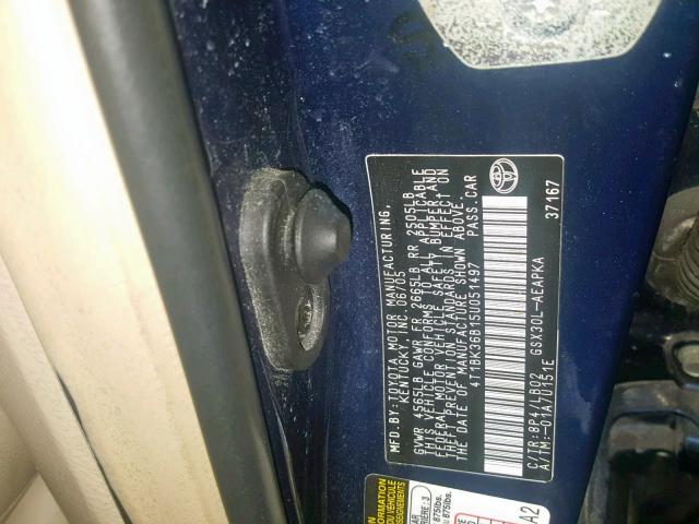 4T1BK36B15U051497 - 2005 TOYOTA AVALON XL BLUE photo 10