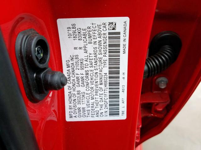 2HGFC1F77LH680234 - 2020 HONDA CIVIC EXL  照片 10