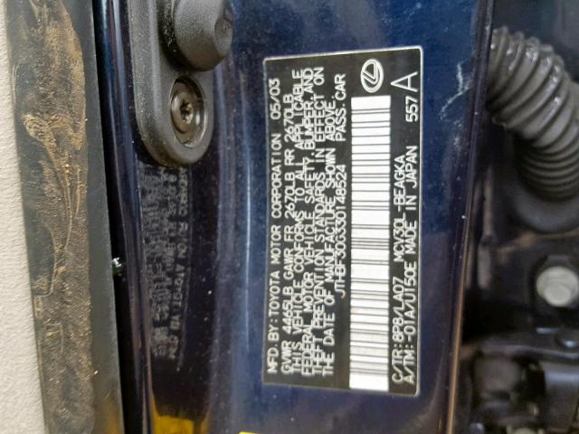 JTHBF30G330148524 - 2003 LEXUS ES 300 BLUE photo 10