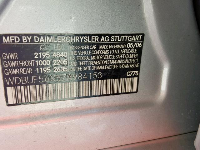 WDBUF56X57A984153 - 2007 MERCEDES-BENZ E 350 SILVER photo 10