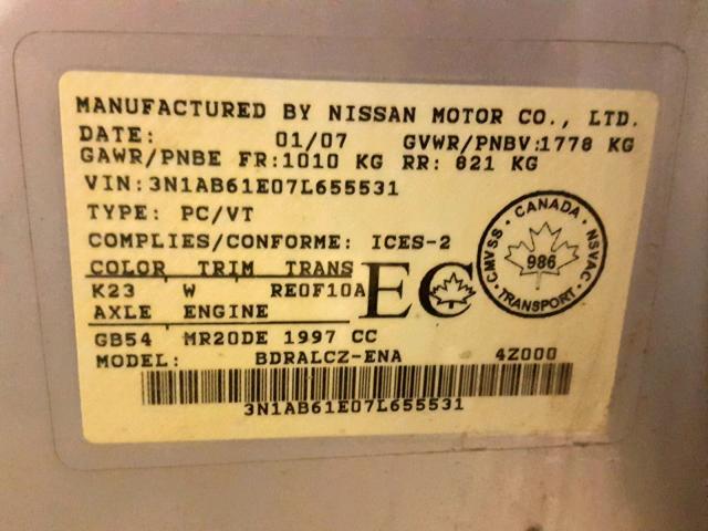 3N1AB61E07L655531 - 2007 NISSAN SENTRA 2.0 SILVER photo 10