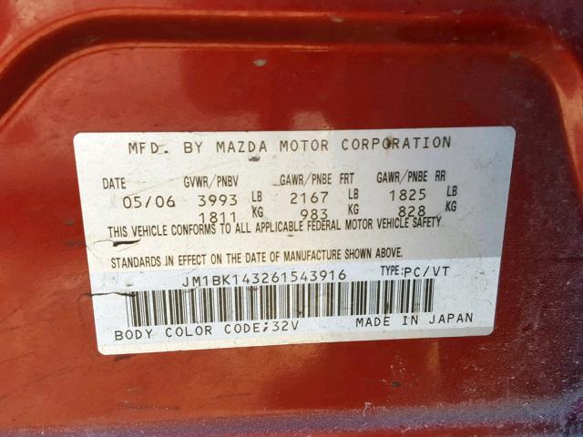 JM1BK143261543916 - 2006 MAZDA 3 HATCHBAC RED photo 10