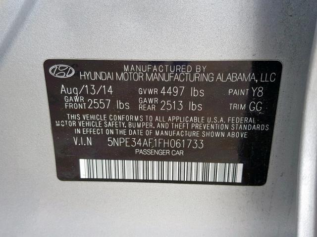 5NPE34AF1FH061733 - 2015 HYUNDAI SONATA SPO SILVER photo 10