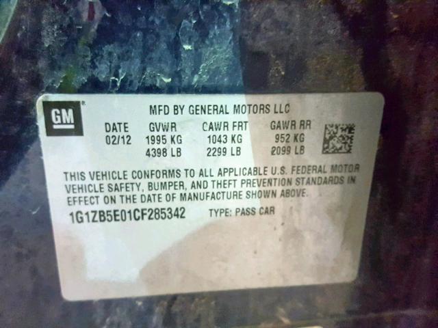 1G1ZB5E01CF285342 - 2012 CHEVROLET MALIBU LS BLUE photo 10