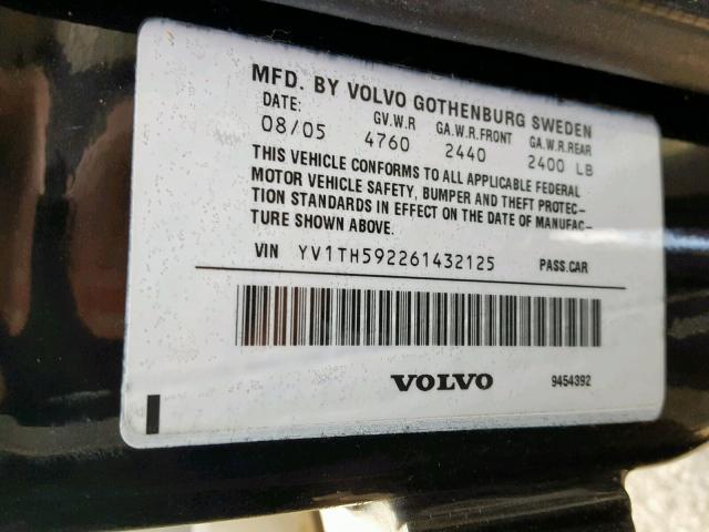 YV1TH592261432125 - 2006 VOLVO S80 2.5T BLACK photo 10