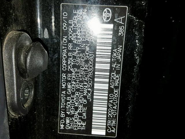 JTKJF5C77B3005831 - 2011 TOYOTA SCION TC BLACK photo 10