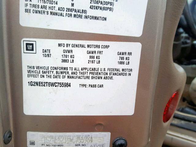 1G2NE52T6WC755984 - 1998 PONTIAC GRAND AM S TAN photo 10