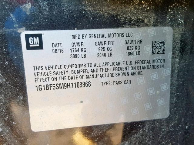 1G1BF5SM9H7103868 - 2017 CHEVROLET CRUZE PREM GRAY photo 10