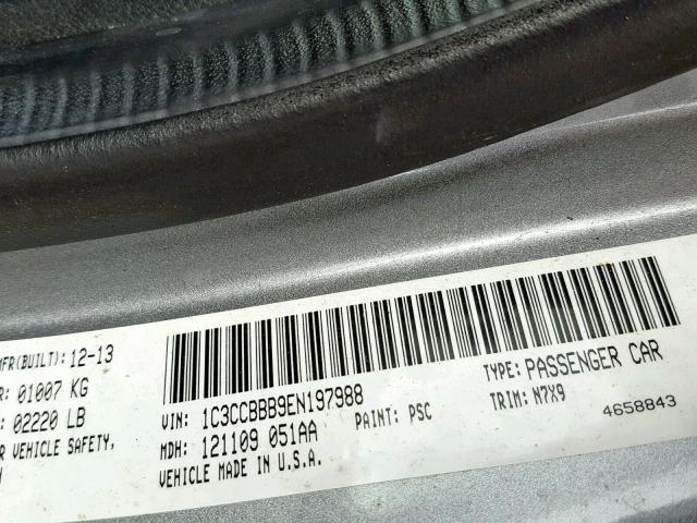 1C3CCBBB9EN197988 - 2014 CHRYSLER 200 TOURIN GRAY photo 10