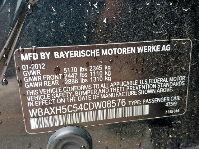 WBAXH5C54CDW08576 - 2012 BMW 528 XI BLACK photo 10