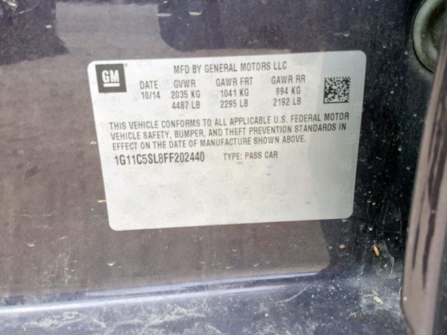 1G11C5SL8FF202440 - 2015 CHEVROLET MALIBU 1LT 紫色 照片 10