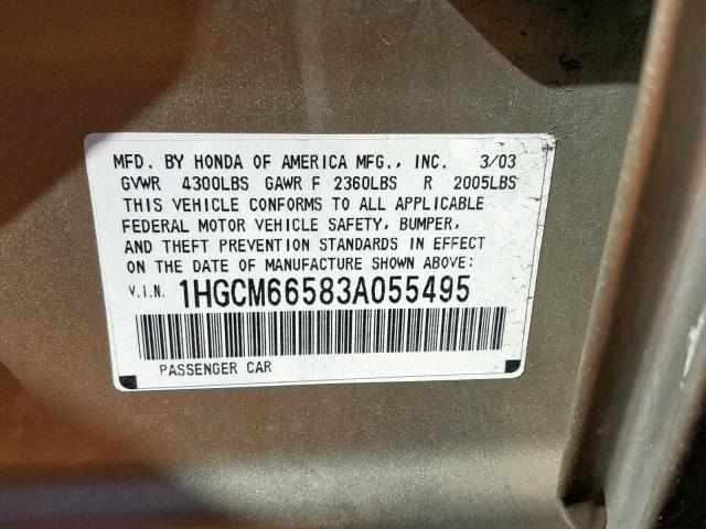 1HGCM66583A055495 - 2003 HONDA ACCORD GOLD photo 10