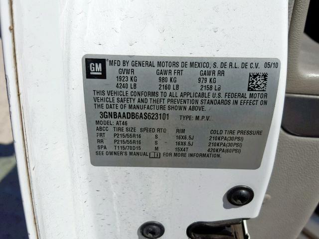 3GNBAADB6AS623101 - 2010 CHEVROLET HHR LS Blanco foto 10