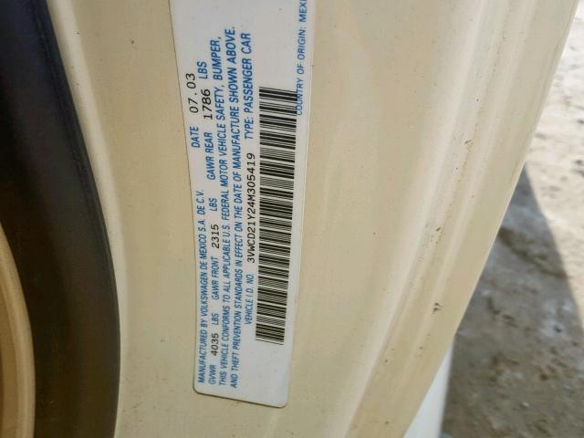 3VWCD21Y24M305419 - 2004 VOLKSWAGEN NEW BEETLE Creme Foto 10