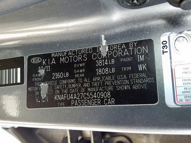 KNAFU4A27C5540908 - 2012 KIA FORTE EX TAN photo 10