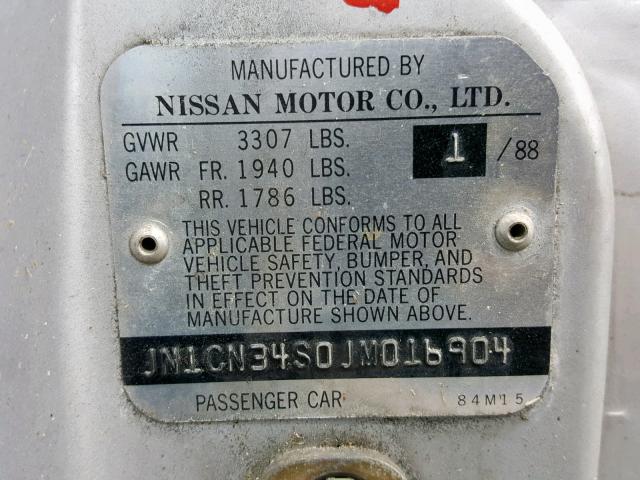 JN1CN34S0JM016904 - 1988 NISSAN PULSAR NX SILVER photo 10